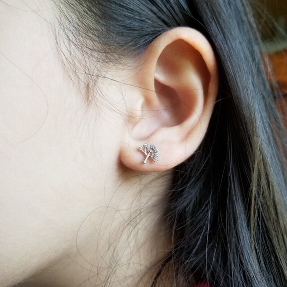 4/$12~Tiny Zircon Tree Stud Earrings - Picture 4 of 4
